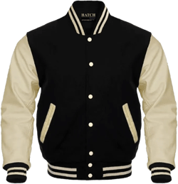 Men's Letterman Jacket Cowhide Leather Arms Premium Wool Body Classic Baseball Jacket Medium Black Cream