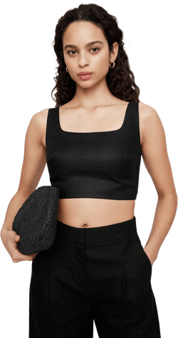 Linen Square-Neck Cropped Tank