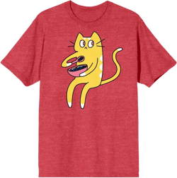 Derpy Kitty Yellow and White Cat Eating Cereal Men's Red Heather Graphic Tee-XXL