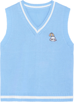 Cartoon Sweater Vest Women V Neck Knit Sweaters Girls School Uniform Anime Sleeveless Pullover Tank Tops Blue M