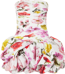 Violette strapless ruched floral-print cotton mini dress