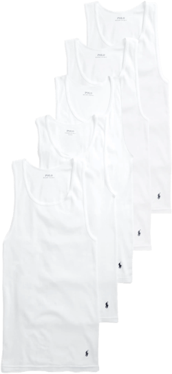Polo Ralph Lauren 5-Pack Classic Logo Embroidered Cotton Rib Tanks