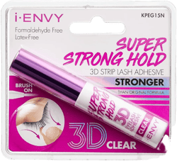 i-Envy by KISS Super Strong Hold 3D Strip Lash Glue (Clear), Waterproof Brush-On False Eyelash Adhesive, Latex-Free & Odor-Free, Long-Lasting & Easy Application, Ideal for Sensitive Eyes