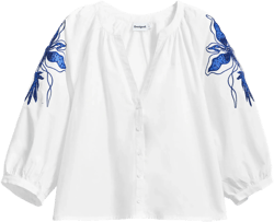Desigual Beaded Puff Sleeve Crop Shirt