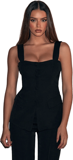 Premium Black Button Detail Corset Vest
