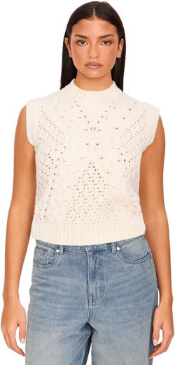 Cream Textured Cable Knit Sweater Vest