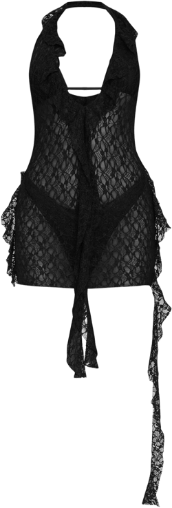 Black Frill Lace Detail Mini Beach Dress