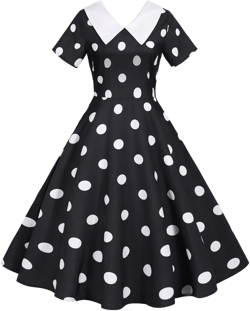 FZYLQY Womens 1950s Vintage Dress Hepburn Style Cocktail Swing Dresses Polka Dot Lapel Short Sleeve Swing Rockabilly Dresses