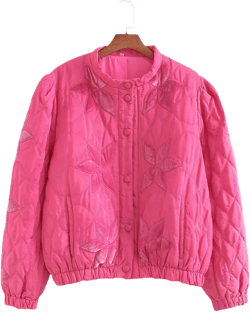 Women Winter Quilted Lightweight Jackets Cropped Floral Print Embroidered Puffer Coats