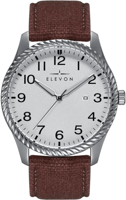Elevon Crosswind Canvas-Overlaid Leather-Band Watch w/ Date
