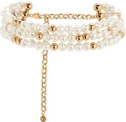 Ettika Faux Pearl Beaded Triple Layer Choker Necklace