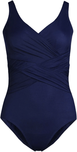Lands' End D-Cup Slender Tummy Control Chlorine Resistant V-neck Wrap One Piece Swimsuit