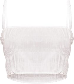 White Textured Ruched Cotton Strappy Crop Top