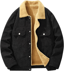 Men's Winter Corduroy Jacket with Warm and Stylish Outdoor Coat Snow Gear for Men A-black Medium