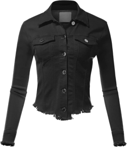 FashionMille Women's Frayed Hem Long Sleeve Button Up Color Jean Denim Jacket