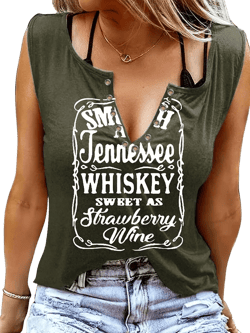 Women's Smooth As Tennessee Whiskey Sweet As Strawberry Wine T Shirt V Neck Ring Hole Short Sleeve Country Music Tee Top