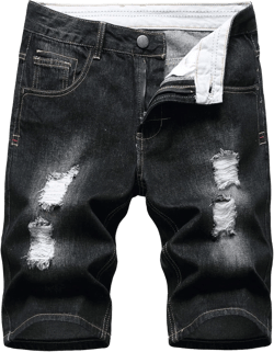 Slim Fit Half Denim Pants Ripped Skinny Jean Shorts for Men Unisex Jeans Shorts Big and Tall