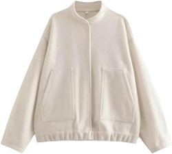 Hdhdeueh Women Casual Tweed Jacket Coat Solid Crew Neck Long Sleeves Crew Neck Outerwear Small Beige