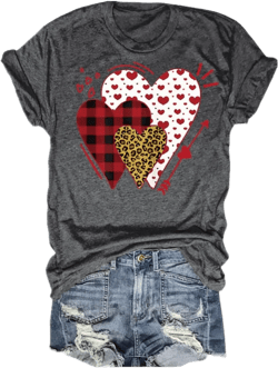 Valentines Shirts for Women Retro Candy Heart Printed Short Sleeve Casual Graphic Tee Tops