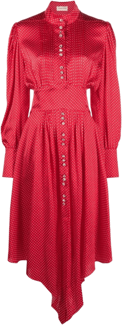 asymmetric polka-dot silk dress