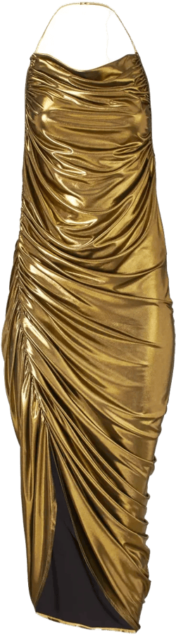 metallic draped midi dress