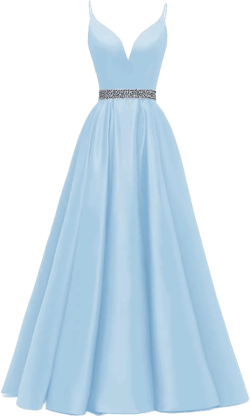 SZ1024 Spaghetti Straps Prom Dress Long Satin Beaded V-Neck Formal Evening Party Ball Gowns with Pockets at Amazon Women’s Clothing store
