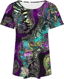 Plus Size Tunic Tops for Leggings Casual Flowy Tshirts Trendy Floral Print Shirts Pleated Tunic Blouse for Women S-5XL J -Purple XX-Large
