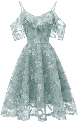 Women's Vintage Spaghetti Straps Floral Lace Party Dress Ruffle Sleeve A-Line Homecoming Wedding Cocktail Prom Dresses