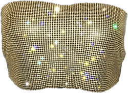 PURFUN Sparkly Rhinestones Tube Top Women See-Through Back Tie Crop Top Pool Party Beach Wear Camisole Bling Rave Dancing Top