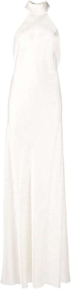 backless halter-neck tie gown