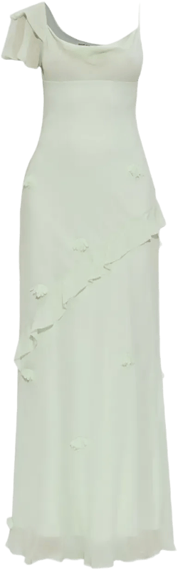 floral-appliqué georgette maxi dress