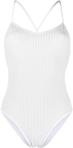 stripe-print seersucker swimsuit