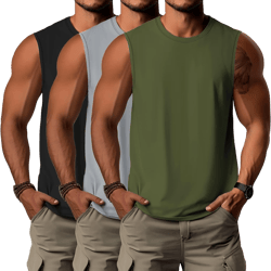 Ficerd 3 Pack Men's Big and Tall Tank Tops, Cotton Moisture Wicking Muscle Shirts Sleeveless Gym Workout Tee Shirts(Black, Light Gray, Army Green,3X-Large)