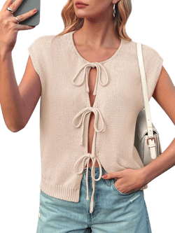 Yousify Open Front Tie Sweater Vest for Women Lightweight Summer Sleeveless Cardigan Tank Tops S-2XL