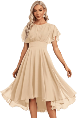 Women's Chiffon Bridesmaid Dresses Short with Flutter Sleeve Empire Waist Ruched Wedding Formal Evening Dress 8 Champagne