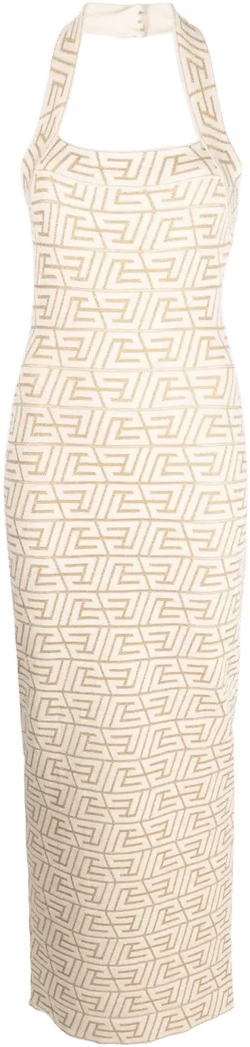 logo-jacquard halterneck dress