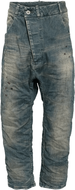 asymmetric drop-crotch jeans