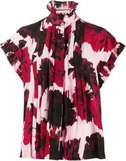 floral print ruffle neck shirt