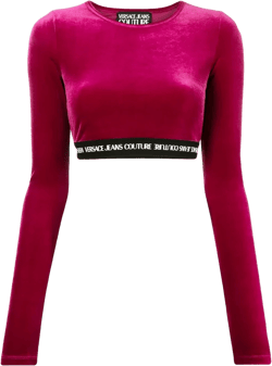 logo-waistband cropped velvet top