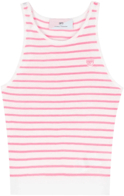 Eyelike-patch striped sleeveless top