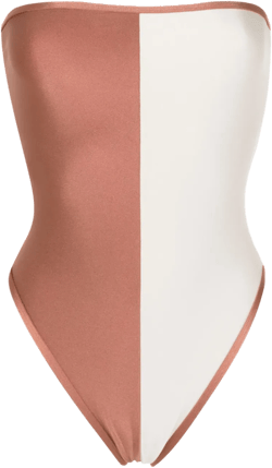 colour-block strapless one-piece