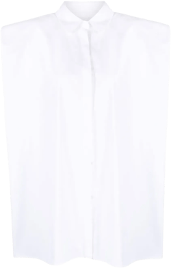 padded-shoulder sleeveless cotton shirt
