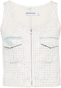 rhinestone-embellished denim top