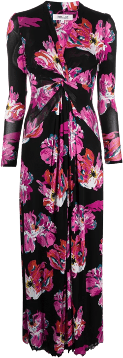 painted blossom-pattern midi dress