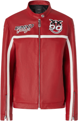 Racing Leather Biker Jacket In Salsa Red