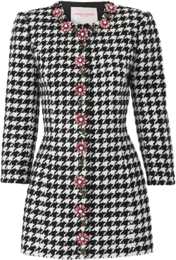 Embroidered Houndstooth Jacket In White