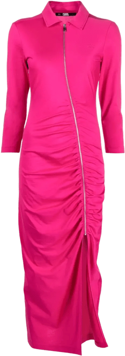 long-sleeve ruched cotton dress