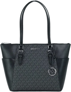 Michael Kors Women's Charlotte Black Pvc Leather Large Top Zip Tote Handbag Bag Purse