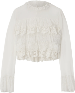 Tiered lace-trimmed silk-chiffon blouse