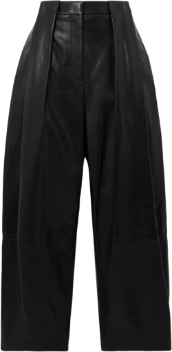 Cropped pleated leather wide-leg pants